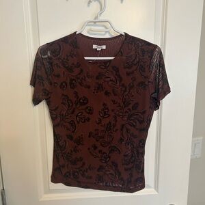 Reitmans Brown and Black Floral Short Sleeve Top